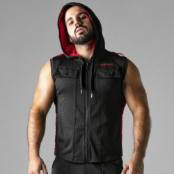 Veste sans manche HOODY MESH Noir-Rouge