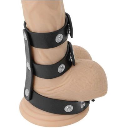 Double anneau penis et testicules en cuir réglable