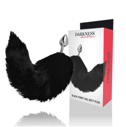 DARKNESS - PLUG ANAL ARGENT 8 CM AVEC QUEUE NOIRE pas cher