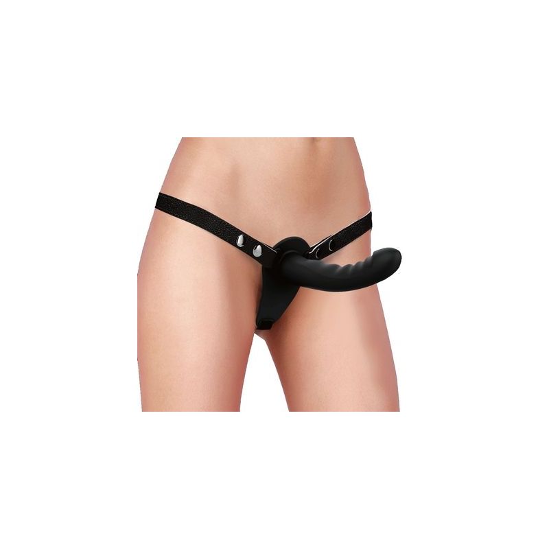 Gode ceinture double Dual Ribbed 15 x 3.3cm Noir