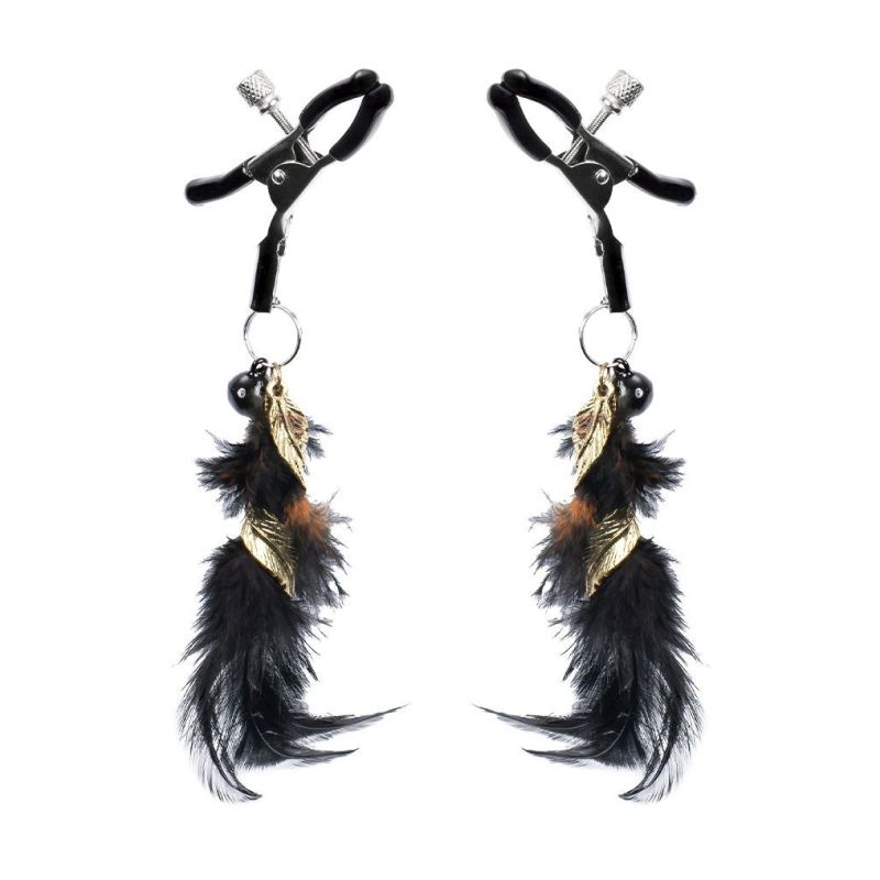 Pinces à tétons avec plumes - Noir et or