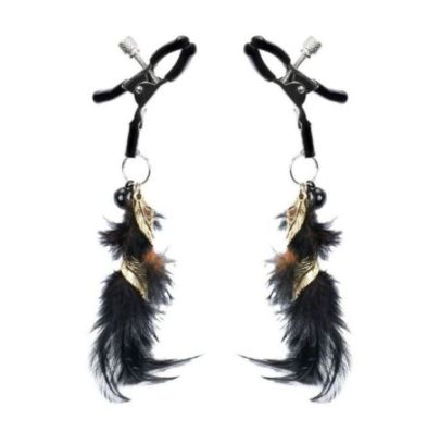 Pinces à tétons avec plumes - Noir et or pas cher