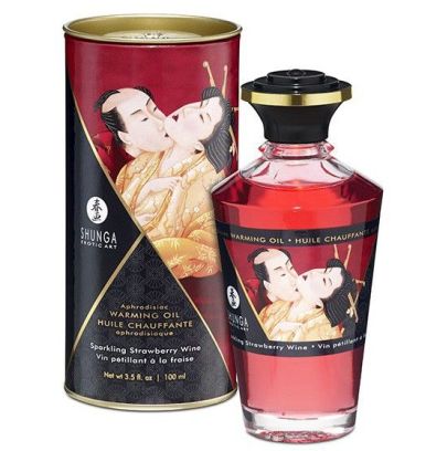 Huile de massage Chauffante Aphrodisiaque ? Vin Pétillant à la FRAISE 100 mL pas cher