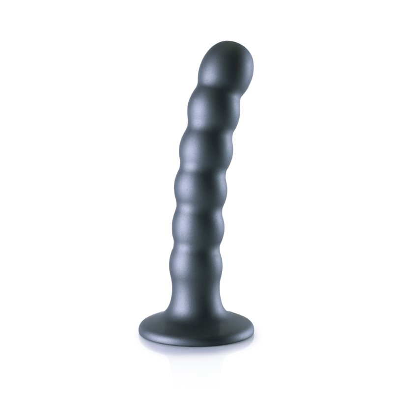 Dildo en silicone avec perles pour le point G - 12.8x2.5cm - Gunmetal