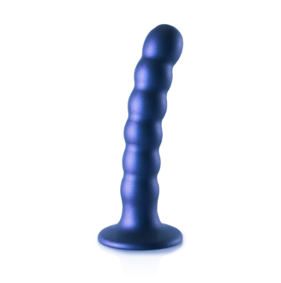 Dildo en silicone G-spot perlé - 12.8x2.5cm - Bleu métallique pas cher