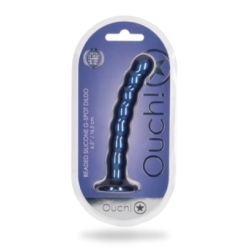Dildo en silicone à perles pour le point G - 16.4x2.5cm - Bleu métallisé