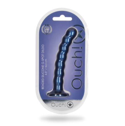 Dildo en silicone à perles pour le point G - 16.4x2.5cm - Bleu métallisé