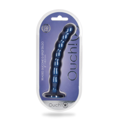 Dildo en silicone pour point G à perles - 20.4x3.1cm - Bleu métallique