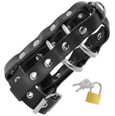 Cage de chasteté en cuir avec serrure Darkness