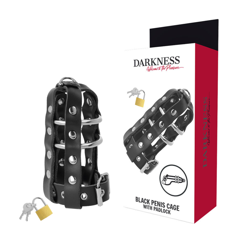 Cage de chasteté en cuir avec serrure Darkness