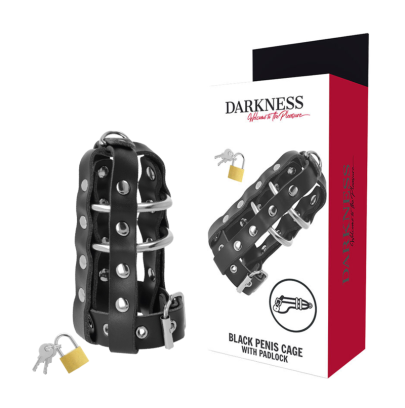 Cage de chasteté en cuir avec serrure Darkness pas cher