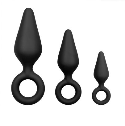 Kit de 3 Plugs Anaux Pointy 10 x 4,5 cm Noir pas cher