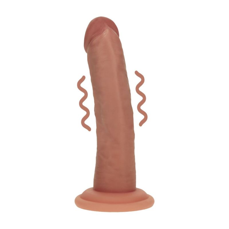 Gode Réaliste Vibrant Courbé Double Densité avec Ventouse – 15,5 cm – Beige